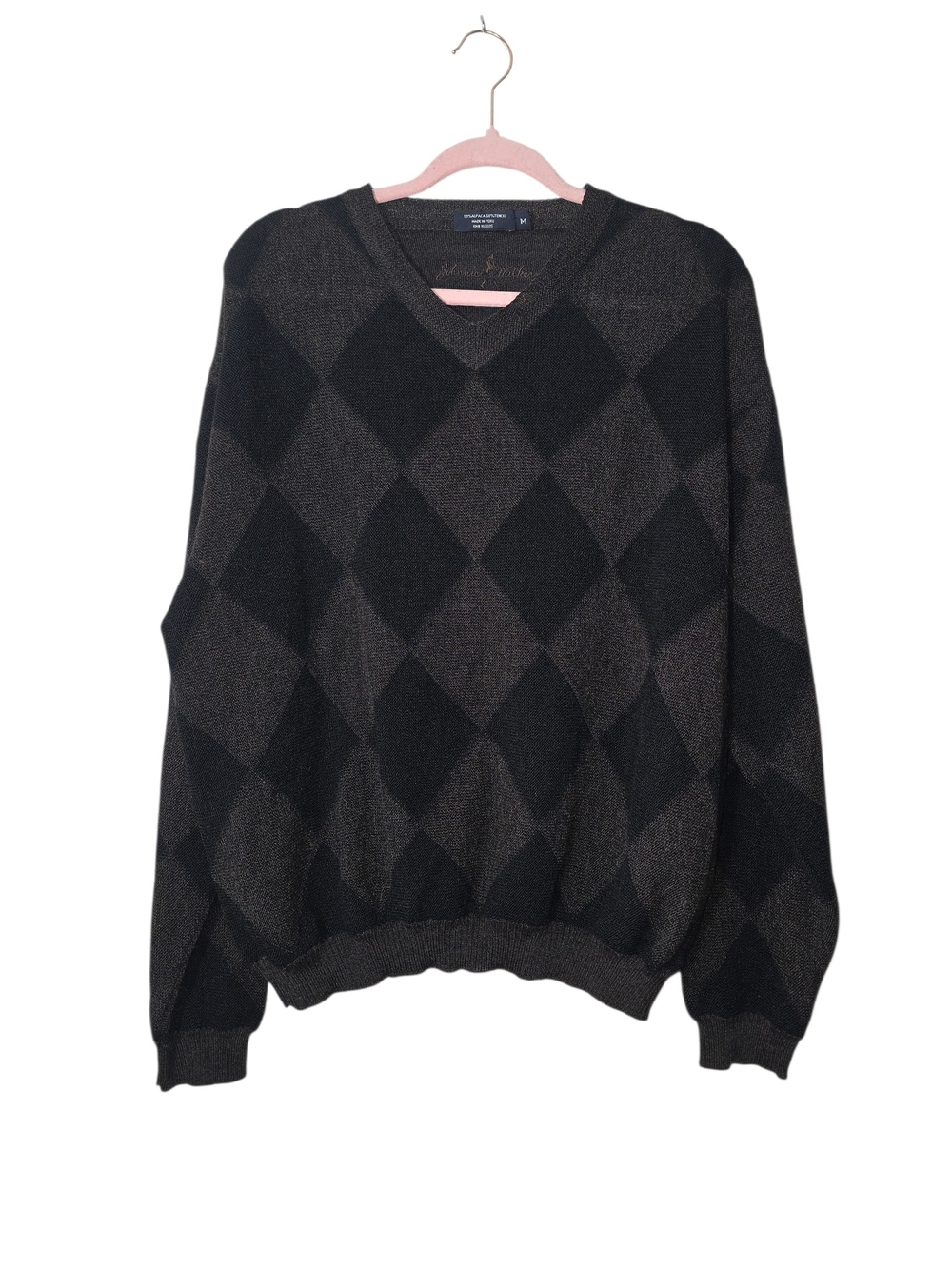 Johnnie Walker 50% Alpaca Blend Argyle V-Neck Knit Pullover Sweater Size Medium